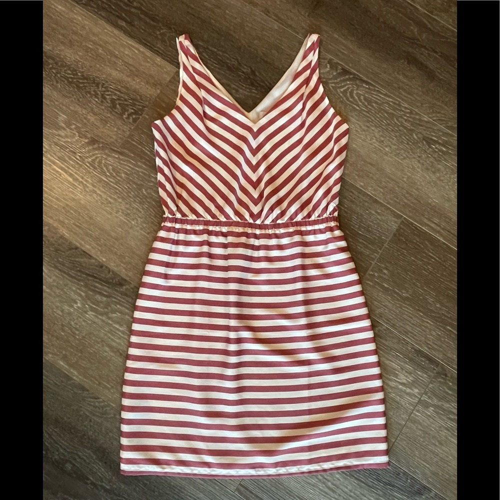 Loft Size Medium sleeveless coral/pink and cream striped dress with cream liner